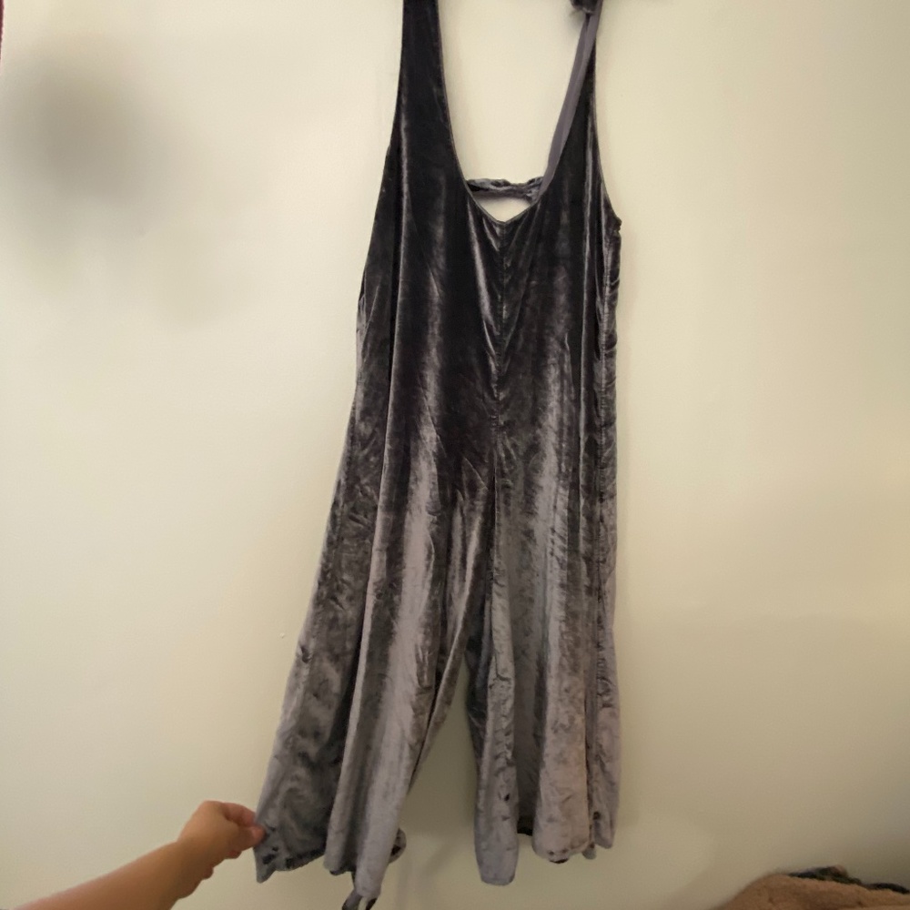 Velvet wide leg romper